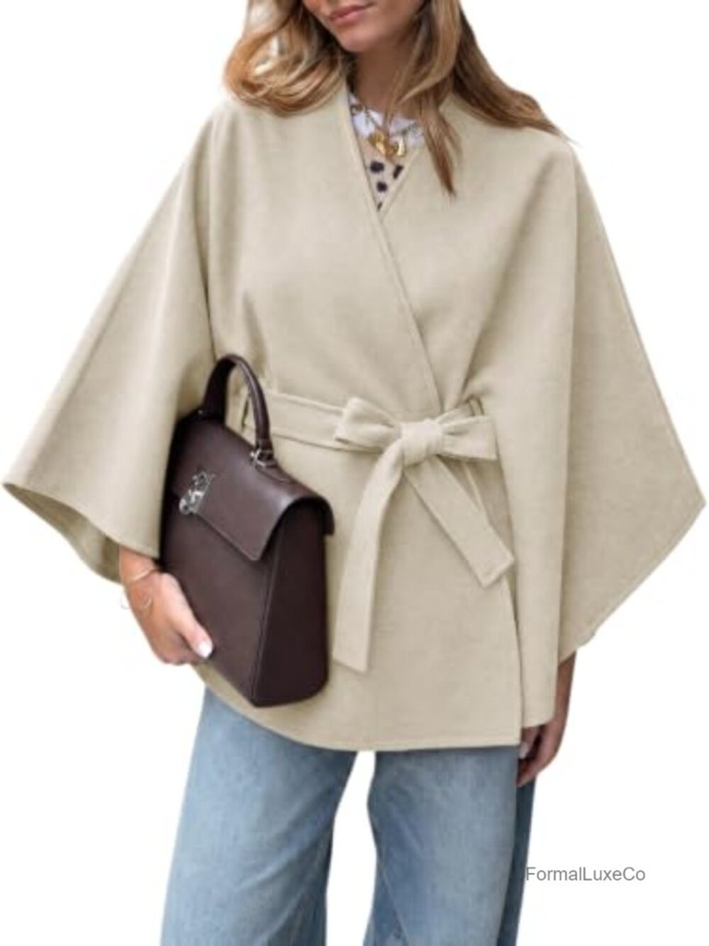 Batwing Sleeve Poncho Pea Coat Oversized Cloak Cape Belted Wrap Winter